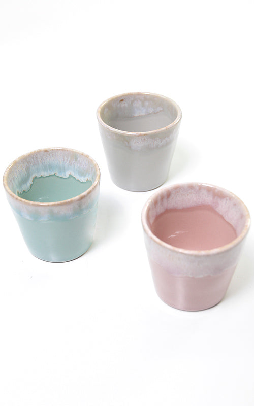 Espresso Steingut rosa aqua grau Flower – Misses Tassen